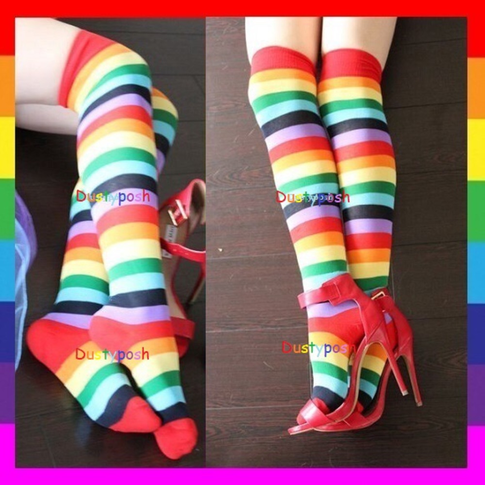 Rainbow striped over the knee socks thigh high OTK Red Orange Yellow Green Blue